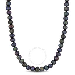 8-8.5mm Off-round Black Freshwater Cultured Mens Pearl Necklace with Large Sterling Silver Lobster Clasp - 20 In.