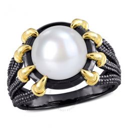 10.5 - 11 MM White Freshwater Cultured Pearl Fashion Ring Yellow Silver Black Rhodium Plated