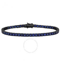 17 1/2 CT TGW Created Blue Sapphire Mens Tennis Bracelet in Black Rhodium Plated Sterling Silver 9”length.