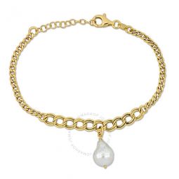 9 MM Cultured Freshwater Natural Shape Pearl Bracelet with Graduating Link Chain in Yellow Gold Plated Sterling Silver