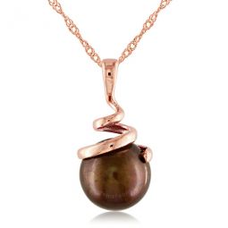 8 - 8.5 Mm Dyed Brown Freshwater Cultured Pear Spiral Pendant with Chain In 14K Rose Gold