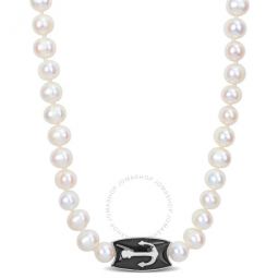 7-7.5mm Cultured Freshwater Pearl Mens Necklace with Large Lobster Clasp in Sterling Silver