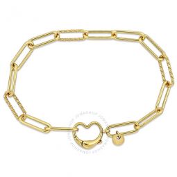 Paper Clip Link Bracelet in Yellow Plated Sterling Silver with Heart Clasp