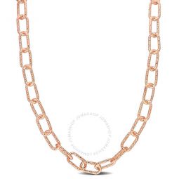 9mm Fancy Paperclip Chain Necklace In Rose Plated Sterling Silver, 24 In
