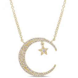 1/5 CT TW Diamond Star & Crescent Moon Station Necklace In 14K Yellow Gold