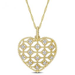1/5 CT TW Diamond Lace Heart Pendant with Chain In 14K Yellow Gold