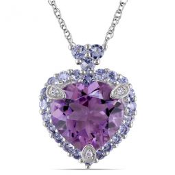Halo Diamond and 3 4/5 CT TGW Heart Shaped Tanzanite Amethyst Pendant with Chain In 10K White Gold