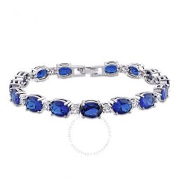 32 CT TGW Oval Created Blue and White Sapphire Bracelet In Sterling Silver