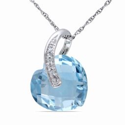 6 1/2 CT TGW Heart-shaped Blue Topaz and Diamond Accent Pendant with Chain In 10K White Gold
