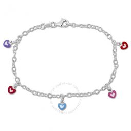 Multi-Color Heart Enamel Charm Bracelet in Sterling Silver