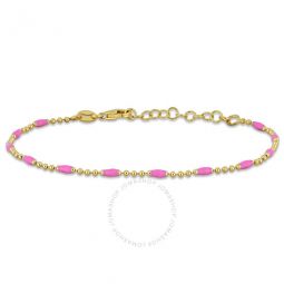 Pink Enamel Station Ball Link Bracelet in Yellow Plated Sterling Silver