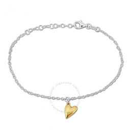 Heart Charm Bracelet in Two-Tone White and Yellow Plated Sterling Silver