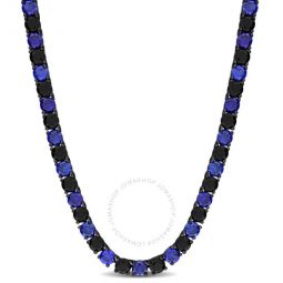40 CT TGW Created Blue and Black Sapphire Mens Tennis Necklace in Black Rhodium Plated Sterling Silver