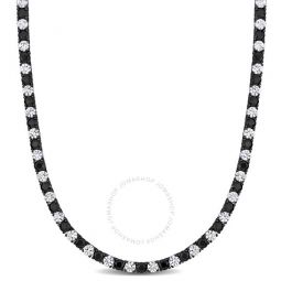 36 CT TGW Created Black and White Sapphire Mens Tennis Necklace in Black Rhodium Plated Sterling Silver
