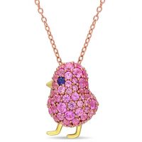 2 3/8 CT TGW Created Blue and Pink Sapphire Cluster Bird Necklace In 2-Tone Rose and Yellow Plated Sterling Silver