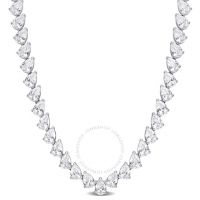 39 1/2 CT TGW Created White Sapphire Teardrop Tennis Necklace In Sterling Silver