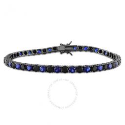 17 CT Created Blue and Black Sapphire Mens Tennis Bracelet in Black Rhodium Plated Sterling Silver