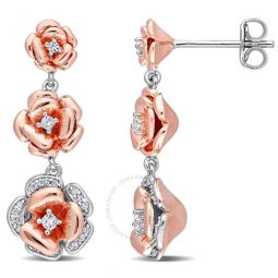 1/8 CT TGW Created White Sapphire and 1/10 CT TW Diamond Graduated Rose Earrings In Rose Plated Sterling Silver