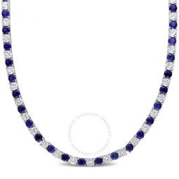 33 CT TGW Created Blue and Created White Sapphire Tennis Necklace In Sterling Silver