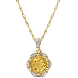 1 1/4 CT TGW Citrine and Diamond Accent Flower Necklace In 14K Yellow Gold