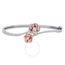 1 1/2 CT TGW Created White Sapphire Rose Swirl Bangle In Rose Plated Sterling Silver