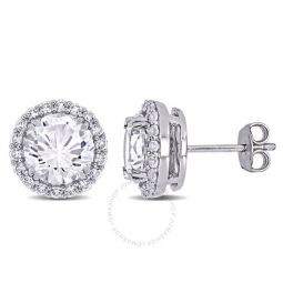 5 1/2 CT TGW Created White Sapphire Halo Stud Earrings In Sterling Silver