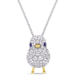 2 3/4 CT TGW Created Blue and White Sapphire Chick Necklace In 2-Tone White and Yellow Plated Sterling Silver