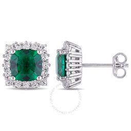 4 1/3 CT TGW Created Emerald and Created White Sapphire Stud Earrings In Sterling Silver