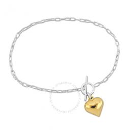 Heart Charm Bracelet in Two-Tone White and Yellow Plated Sterling Silver