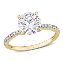 1 4/5 CT DEW Created Moissanite and 1/10 CT TDW Diamond Engagement Ring In 14K Yellow Gold