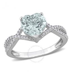 1 1/2 CT TGW Heart Aquamarine 1/5 CT TDW Diamond Infinity Ring In 14K White Gold