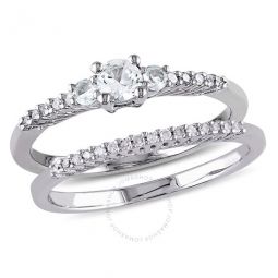 1/3 CT TGW Created White Sapphire and 1/10 CT TW Diamond Bridal Ring Set In Sterling Silver