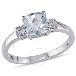 Cushion Cut Aquamarine and Diamond Accent Ring In Sterling Silver