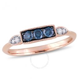 1/4 CT TW Blue and White Diamond 3-sTone Ring In 10K Rose Gold