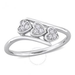 1/10 CT TW Diamond Triple Heart Bypass Promise Ring In Sterling Silver