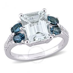 4 CT TGW Ice Aquamarine and London-blue Topaz with 1/10 CT TW Diamond Ring In Sterling Silver