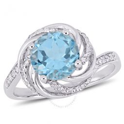 2 1/2 CT TGW Sky Blue Topaz White Topaz and Diamond Accent Swirl Ring In Sterling Silver