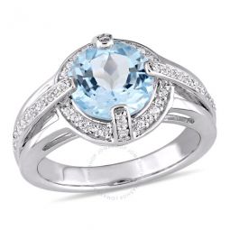 3 3/4 CT TGW Blue and White Topaz Halo Split Shank Ring In Sterling Silver