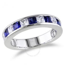 Created White and Created Blue Sapphire Anniversary Band In Sterling Silver