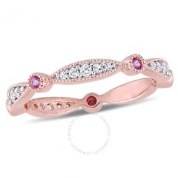 3/8 CT TGW Created Pink and Created White Sapphire Anniversary Band In Rose Plated Sterling Silver
