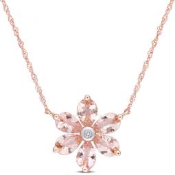 2 3/8 CT TGW Morganite and Diamond Accent Floral Pendant with Chain In 10K Rose Gold