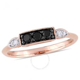 1/4 CT TW Black and White Diamond 3-sTone Ring In 10K Rose Gold