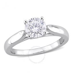 1 CT DEW Created Moissanite Solitaire Engagement Ring In Sterling Silver