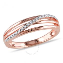 Diamond Crossover Ring In Pink Plated Sterling Silver