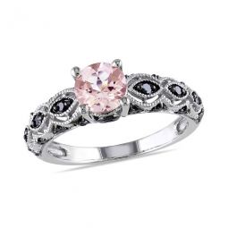 Morganite and 1/4 CT TW Black Diamond Infinity Engagement Ring In 10K White Gold with Black Rhodium