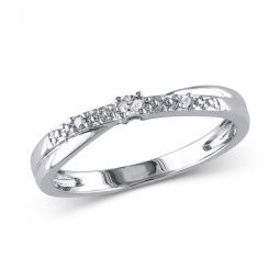 Diamond Beaded Crossover Engagement Ring In 10K White Gold