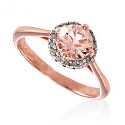 1/10 CT TW Diamond and Morganite Halo Ring In Rose Plated Sterling Silver