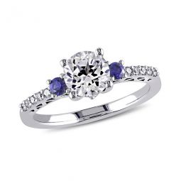 1/10 CT TW Diamond, Created White and Created Blue Sapphire Engagement Ring In 10K White Gold