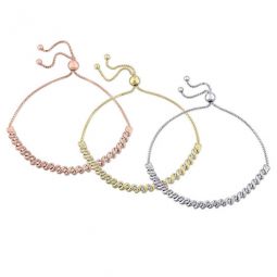 3 Pc Set Of 3/4 CT TW Diamond Bolo Bracelets In White, Yellow and Rose Plated Sterling Silver