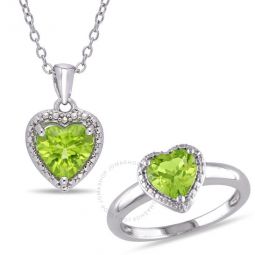 2 5/8 CT TGW Heart-Cut Peridot Pendant with Chain and Ring Set in Sterling Silver